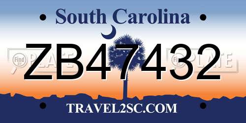 ZB47432 South Carolina License Plate