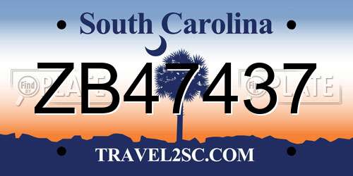 ZB47437 South Carolina License Plate