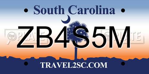 ZB4S5M South Carolina License Plate