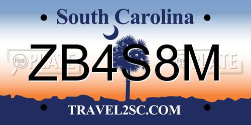 ZB4S8M South Carolina License Plate