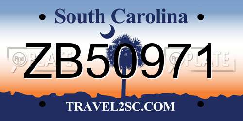 ZB50971 South Carolina License Plate