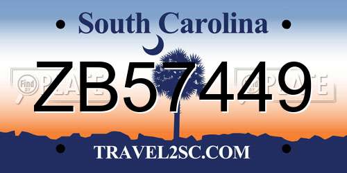 ZB57449 South Carolina License Plate
