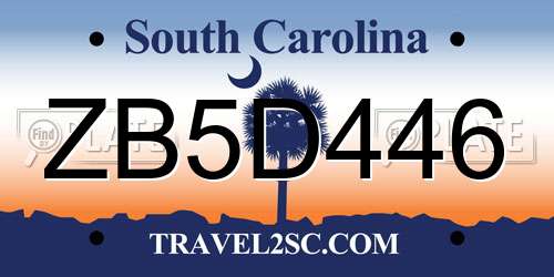 ZB5D446 South Carolina License Plate