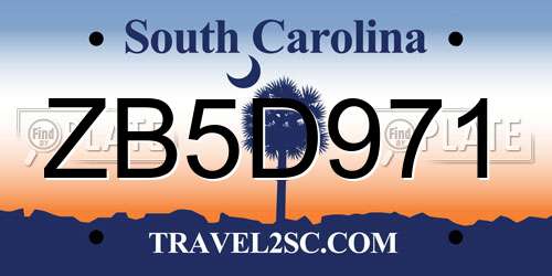ZB5D971 South Carolina License Plate