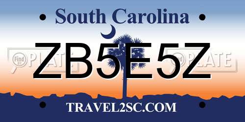 ZB5E5Z South Carolina License Plate