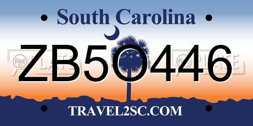 ZB5O446 South Carolina License Plate