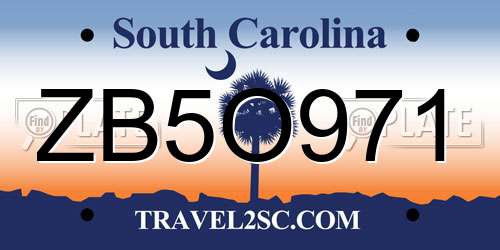 ZB5O971 South Carolina License Plate