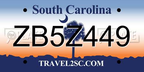 ZB5Z449 South Carolina License Plate