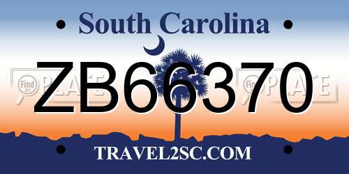 ZB66370 South Carolina License Plate