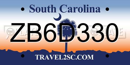 ZB6D330 South Carolina License Plate