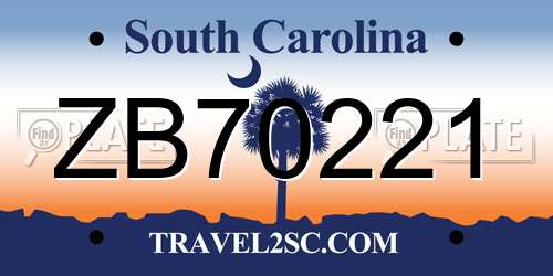 ZB70221 South Carolina License Plate