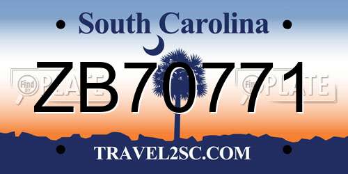 ZB70771 South Carolina License Plate
