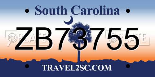 ZB73755 South Carolina License Plate