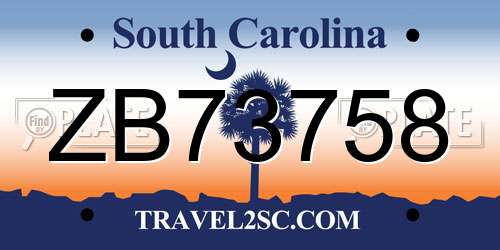 ZB73758 South Carolina License Plate