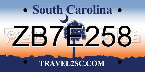 ZB7E258 South Carolina License Plate