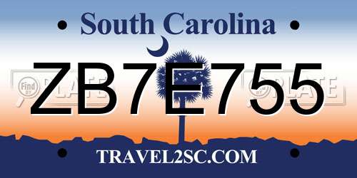 ZB7E755 South Carolina License Plate