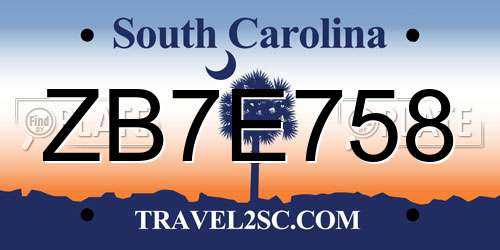 ZB7E758 South Carolina License Plate