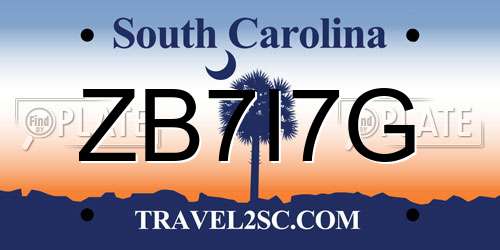 ZB7I7G South Carolina License Plate