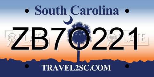 ZB7O221 South Carolina License Plate