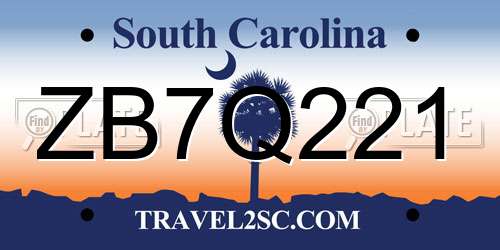 ZB7Q221 South Carolina License Plate