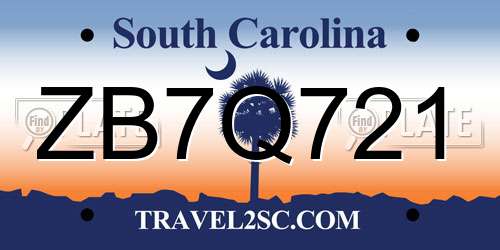 ZB7Q721 South Carolina License Plate