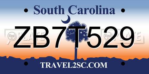 ZB7T529 South Carolina License Plate