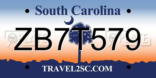 ZB7T579 South Carolina License Plate