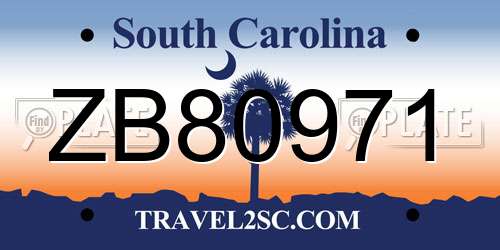 ZB80971 South Carolina License Plate