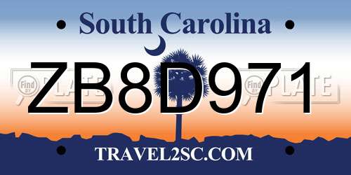 ZB8D971 South Carolina License Plate