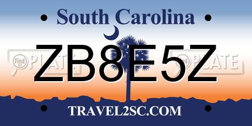 ZB8E5Z South Carolina License Plate