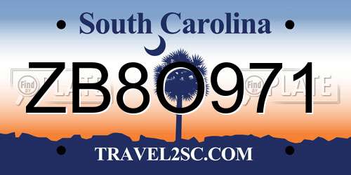 ZB8O971 South Carolina License Plate