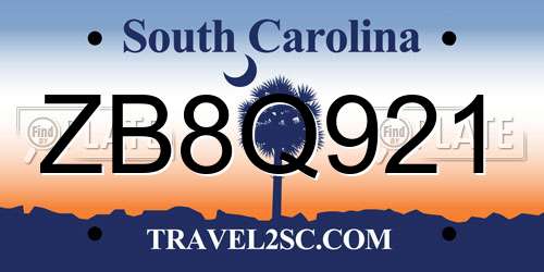 ZB8Q921 South Carolina License Plate
