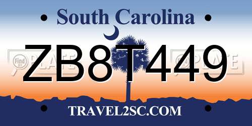 ZB8T449 South Carolina License Plate