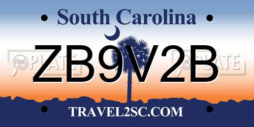 ZB9V2B South Carolina License Plate