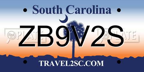 ZB9V2S South Carolina License Plate