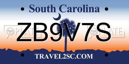 ZB9V7S South Carolina License Plate