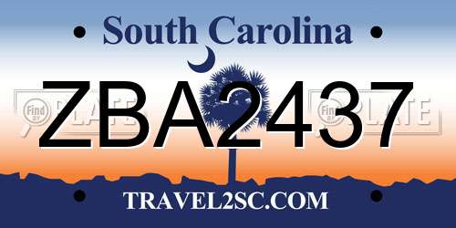 ZBA2437 South Carolina License Plate