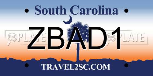ZBAD1 South Carolina License Plate