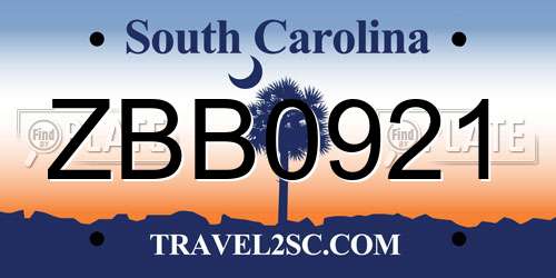 ZBB0921 South Carolina License Plate