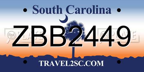 ZBB2449 South Carolina License Plate