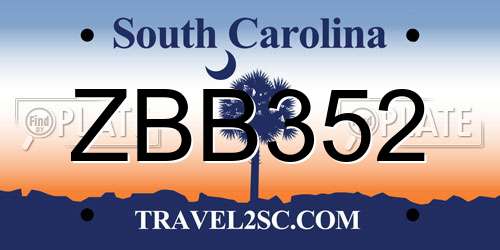 ZBB352 South Carolina License Plate