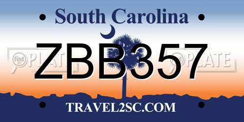 ZBB357 South Carolina License Plate