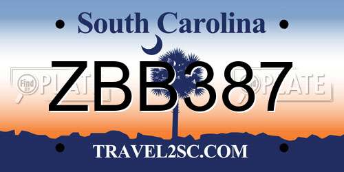 ZBB387 South Carolina License Plate