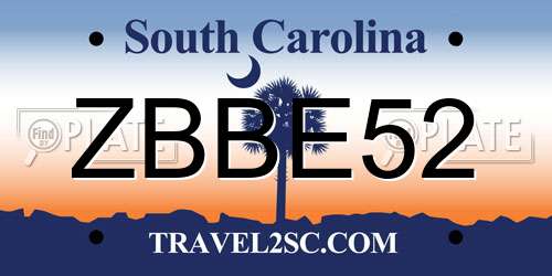 ZBBE52 South Carolina License Plate