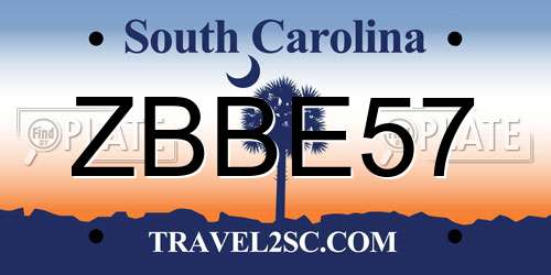 ZBBE57 South Carolina License Plate
