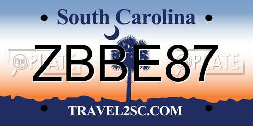 ZBBE87 South Carolina License Plate