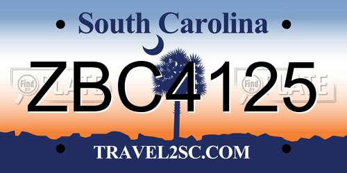 ZBC4125 South Carolina License Plate