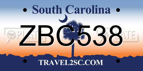 ZBC538 South Carolina License Plate