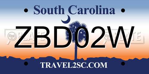 ZBD02W South Carolina License Plate