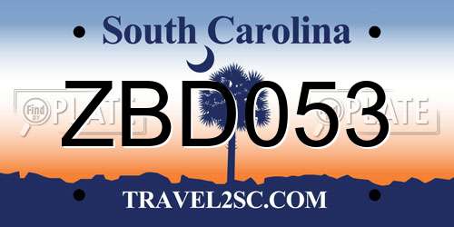 ZBD053 South Carolina License Plate